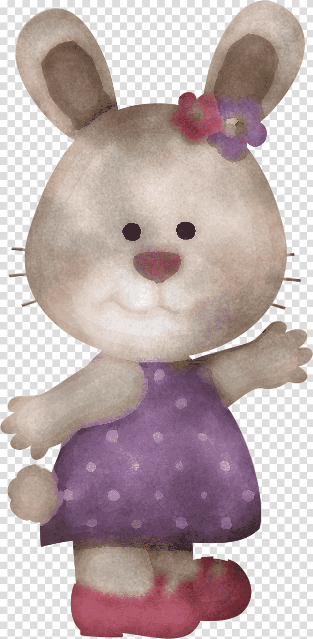 Easter Bunny, brown haired girl in purple and white polka dot dress illustration, Stuffed Toy, Rabbit, Computer Mouse, Figurine, Science, Biology transparent background PNG clipart