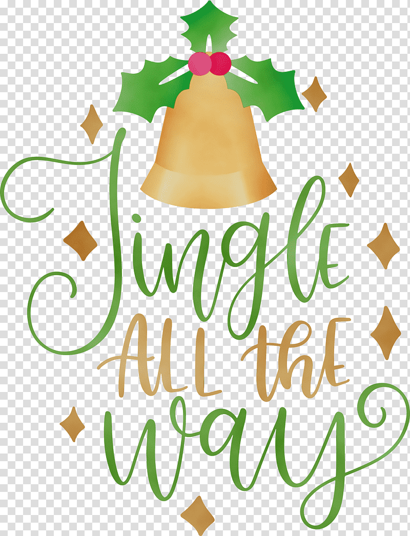Christmas Day, Jingle All The Way, Christmas , Watercolor, Paint, Wet Ink, Text transparent background PNG clipart