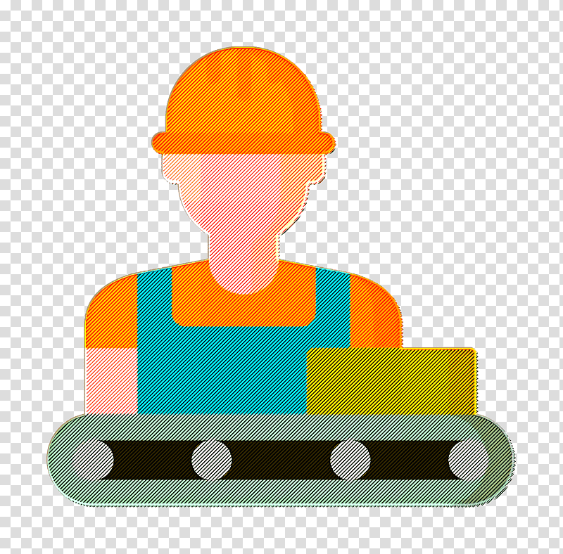 Conveyor icon Manufacturing icon Worker icon, Yellow, Hat, Line, Meter, Behavior, Human transparent background PNG clipart