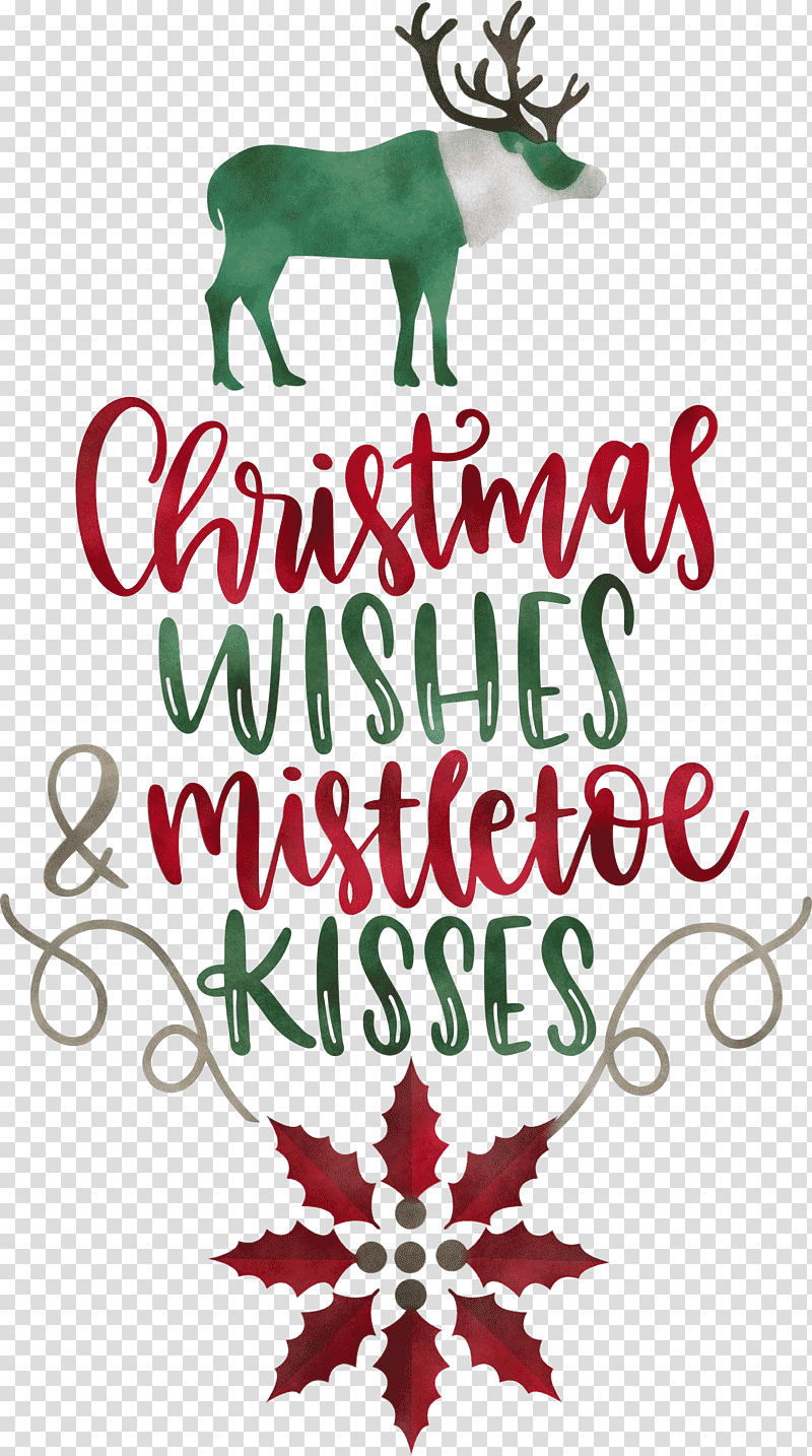 Christmas Wishes Mistletoe Kisses, Reindeer, Christmas Day, Christmas Ornament, Christmas Tree, Holiday Ornament, Antler transparent background PNG clipart