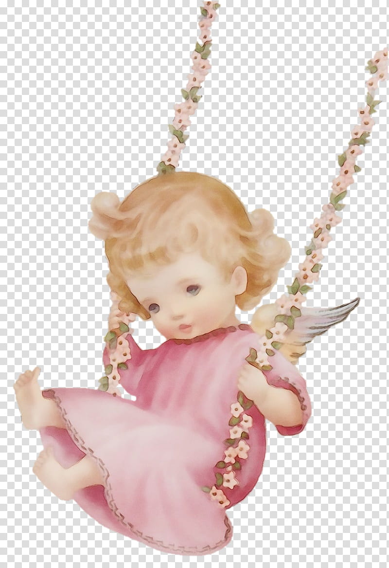 pink swing pendant angel jewellery, Watercolor, Paint, Wet Ink, Figurine, Necklace, Doll, Toy transparent background PNG clipart