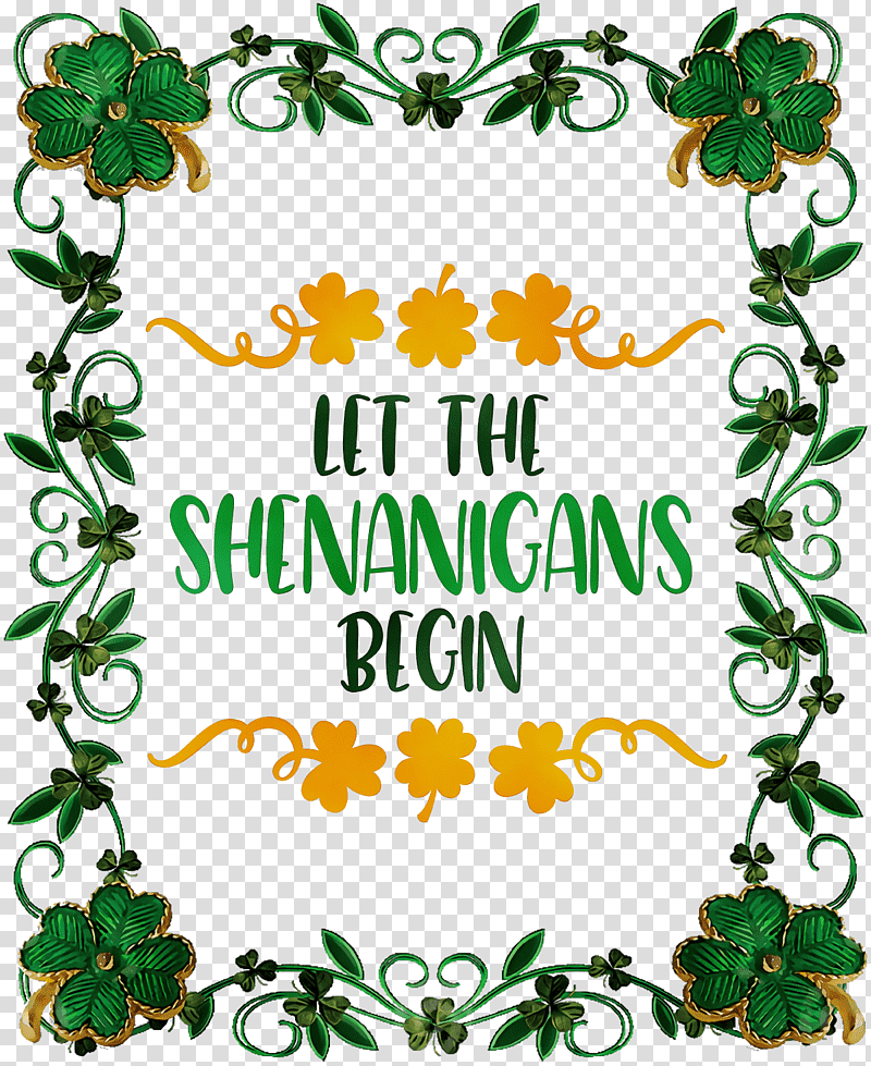 Saint Patrick's Day, Shenanigans, Patricks Day, Watercolor, Paint, Wet Ink, Frame transparent background PNG clipart