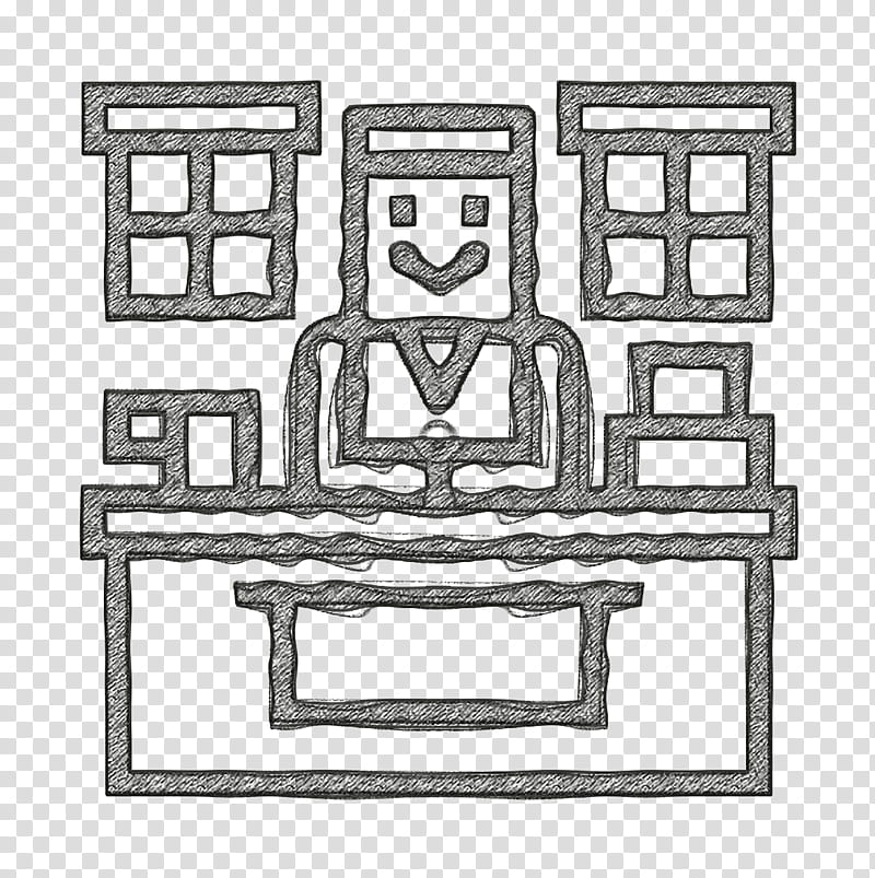 Office icon Newspaper icon Architecture and city icon, Furniture, Line, Line Art, Table, Rectangle, Chair transparent background PNG clipart