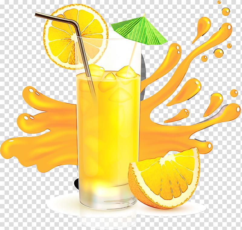 Lemon juice, Watercolor, Paint, Wet Ink, Orange Drink, Cocktail Garnish, Orange Juice, Rum Swizzle transparent background PNG clipart