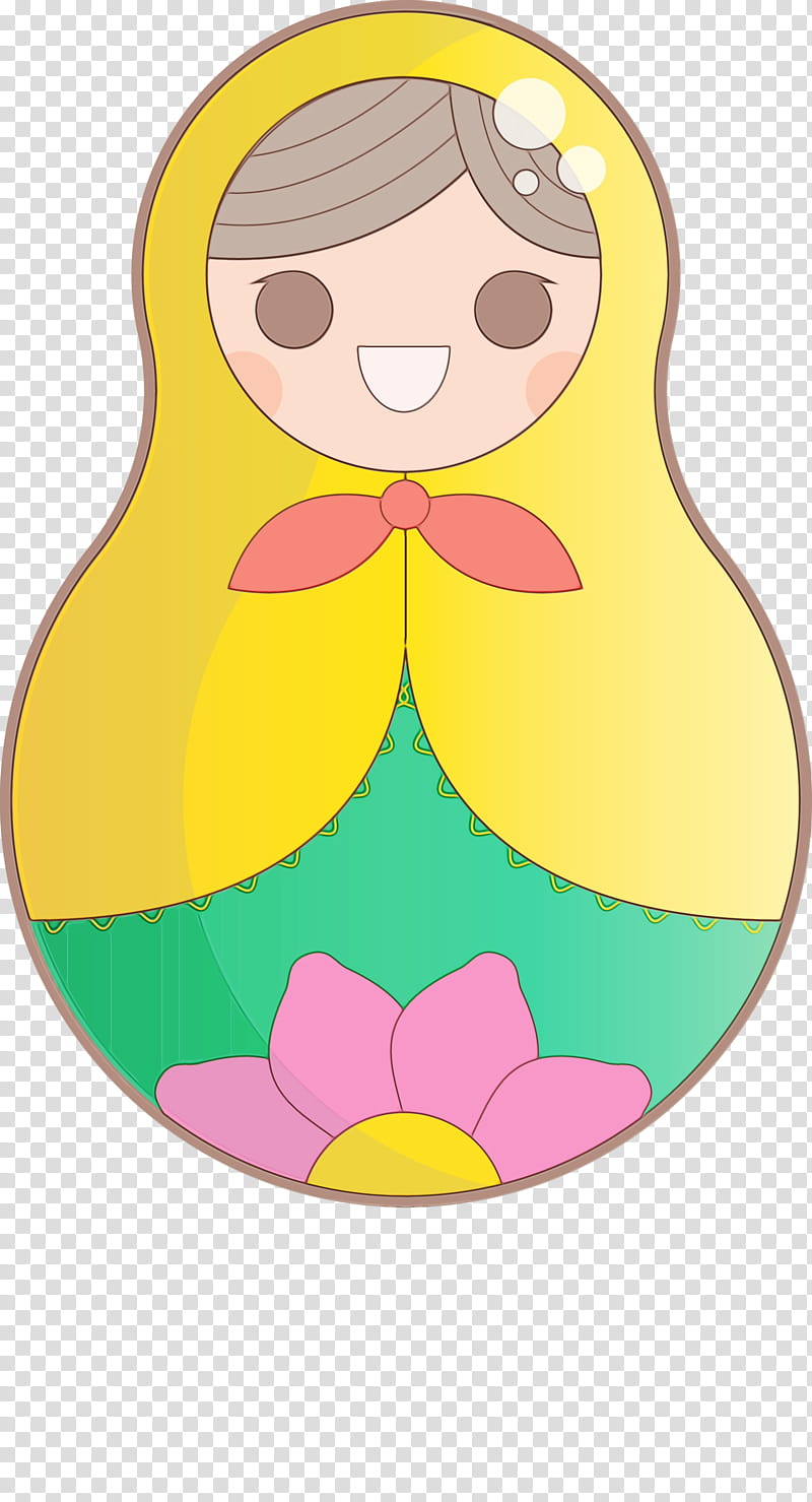 yellow character flower character created by, Colorful Russian Doll, Watercolor, Paint, Wet Ink transparent background PNG clipart