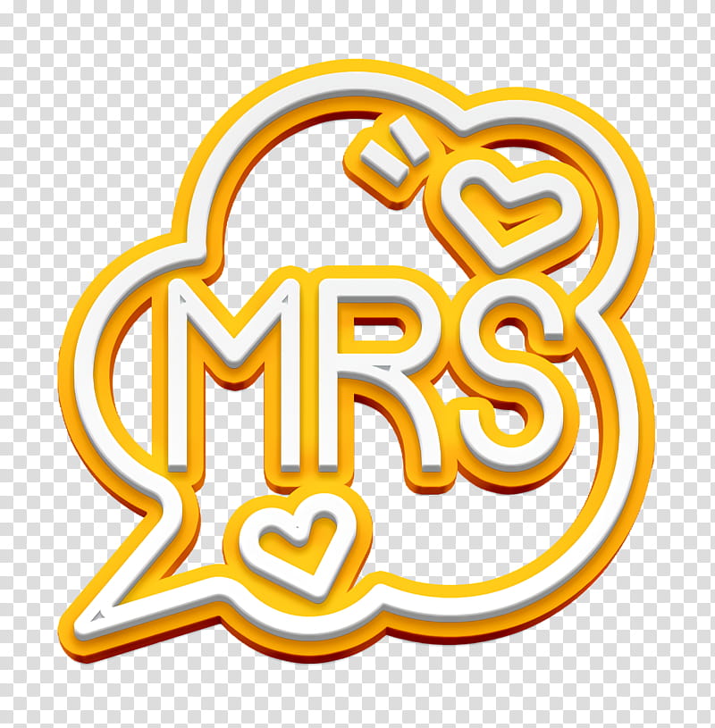 Heart icon Mrs icon Wedding icon, Text, Yellow, Line, Logo, Symbol, Sticker transparent background PNG clipart