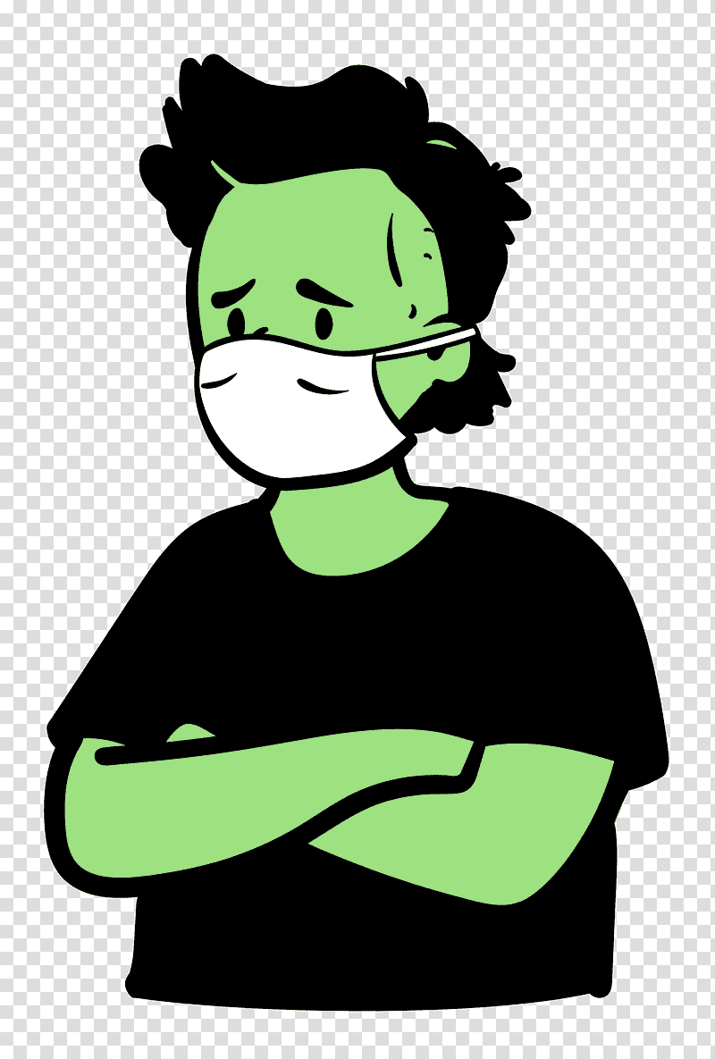 man Medical Mask coronavirus, Cartoon, Character, Green, Male, Tree transparent background PNG clipart