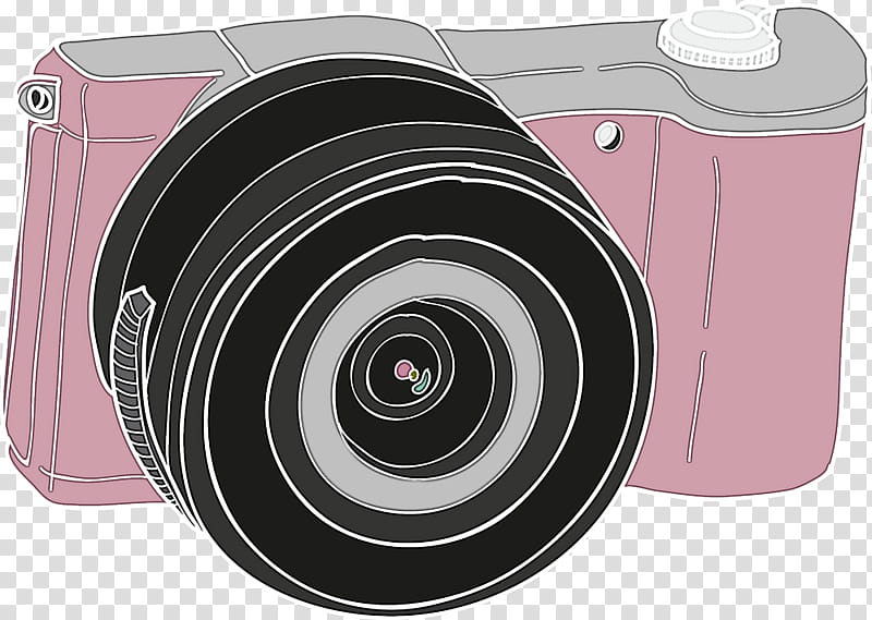 Camera lens, Cartoon Camera, Mirrorless Interchangeablelens Camera, Pink M transparent background PNG clipart