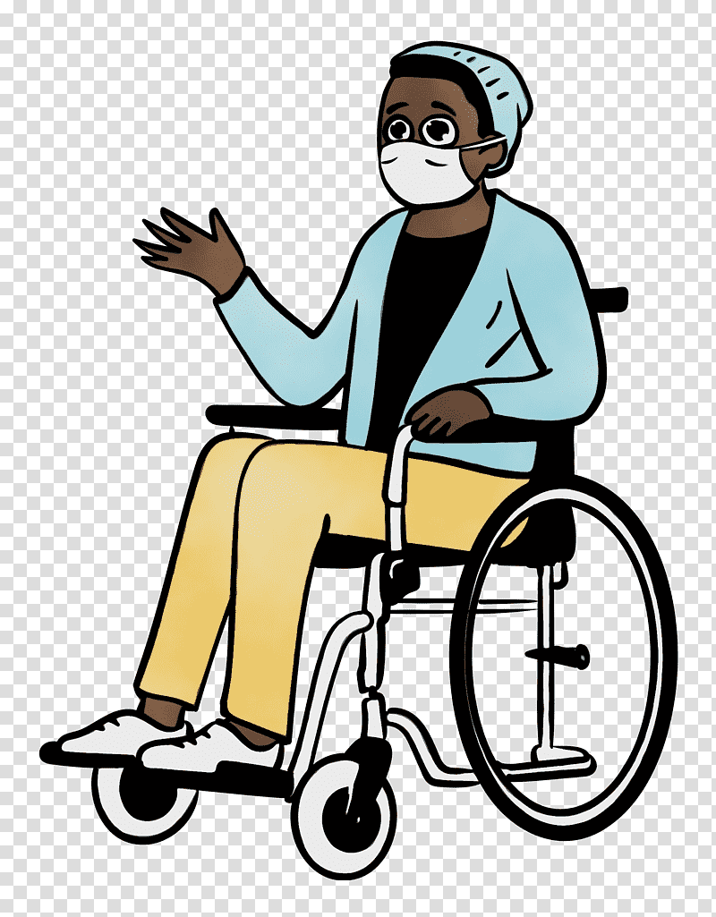 wheelchair chair sitting cartoon meter, Woman, Medical Mask, Watercolor, Paint, Wet Ink, Behavior transparent background PNG clipart