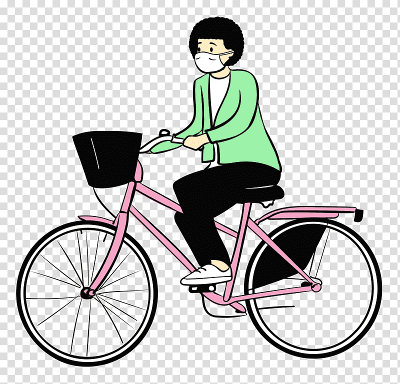 bicycle bicycle frame road bike racing bicycle bicycle wheel, Woman, Medical Mask, Watercolor, Paint, Wet Ink, Bicycle Saddle transparent background PNG clipart