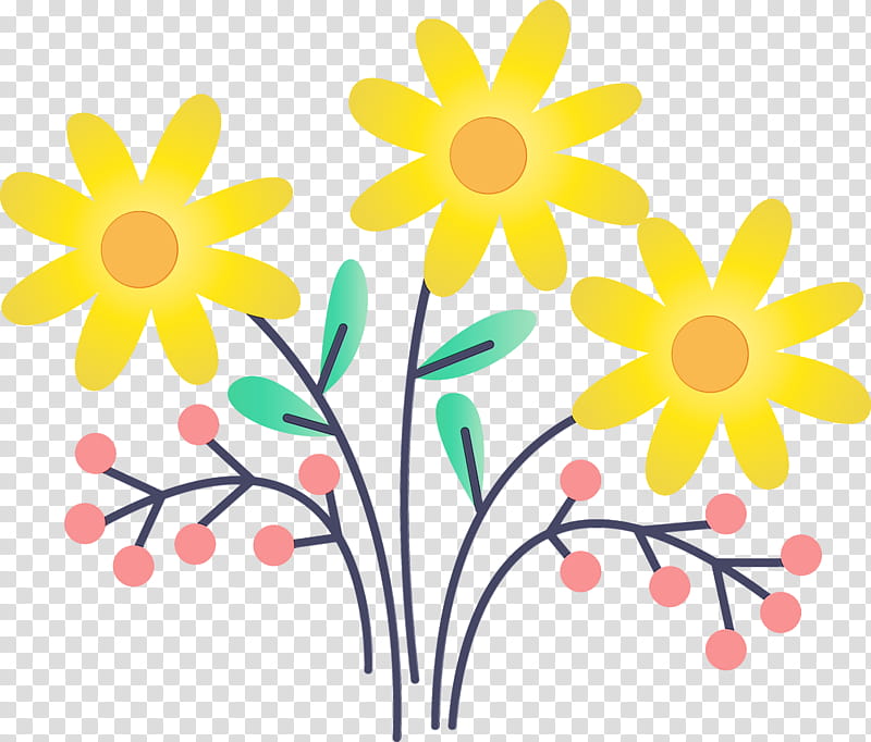 yellow flower chamomile wildflower pedicel, Watercolor, Paint, Wet Ink, Plant, Cut Flowers, Petal, Plant Stem transparent background PNG clipart