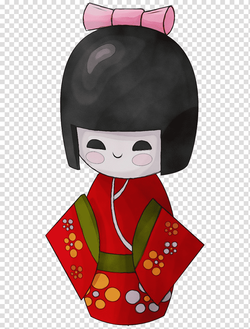 doll kokeshi gratis boneca kokeshi, cerâmica grande 19cm amarela 4965c red, Watercolor, Paint, Wet Ink, Japanese Dolls, Music , Opensource License transparent background PNG clipart