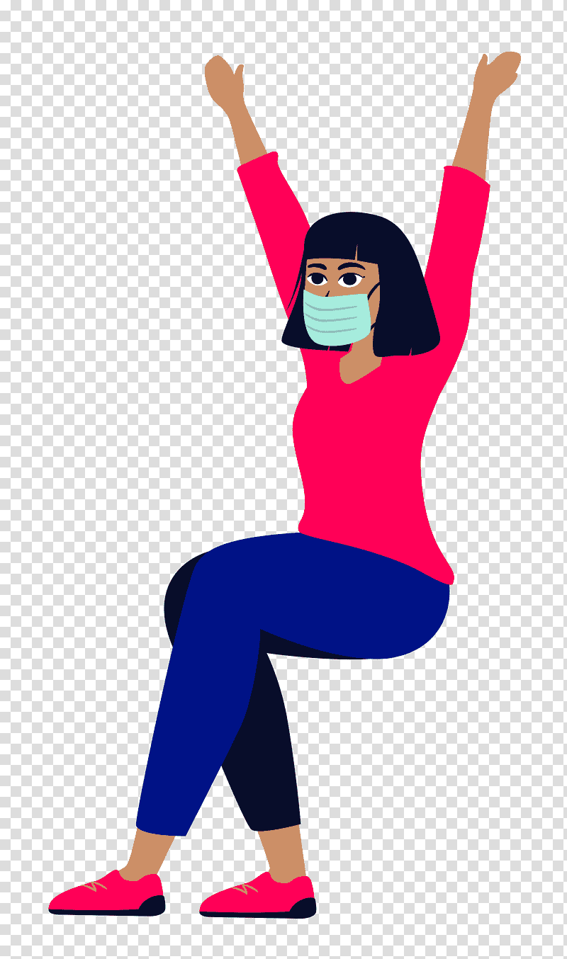 girl with mask girl mask, Exercise, Cartoon, Physical Fitness, Shoe, Male, Line transparent background PNG clipart