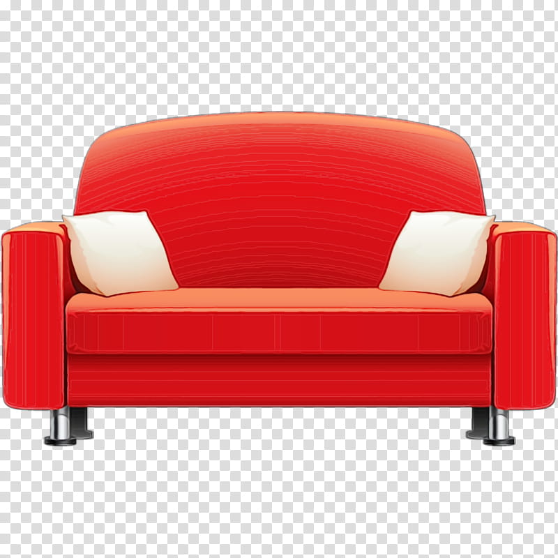 furniture red couch chair armrest, Watercolor, Paint, Wet Ink, Sofa Bed, Room, Leather, Loveseat transparent background PNG clipart