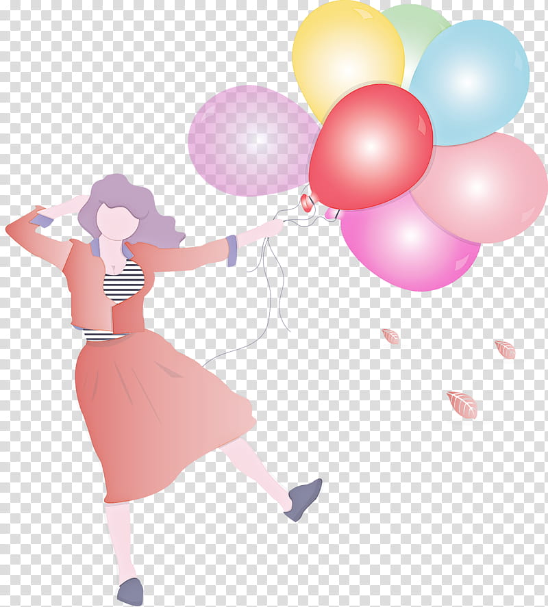 girl balloon party, Happy, Pink, Party Supply, Gesture, Magenta, Play transparent background PNG clipart