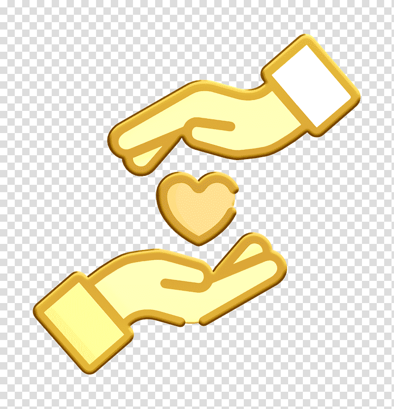 Charity icon Hand icon, Gold, Logo, Symbol, Chemical Symbol, Yellow, Meter transparent background PNG clipart