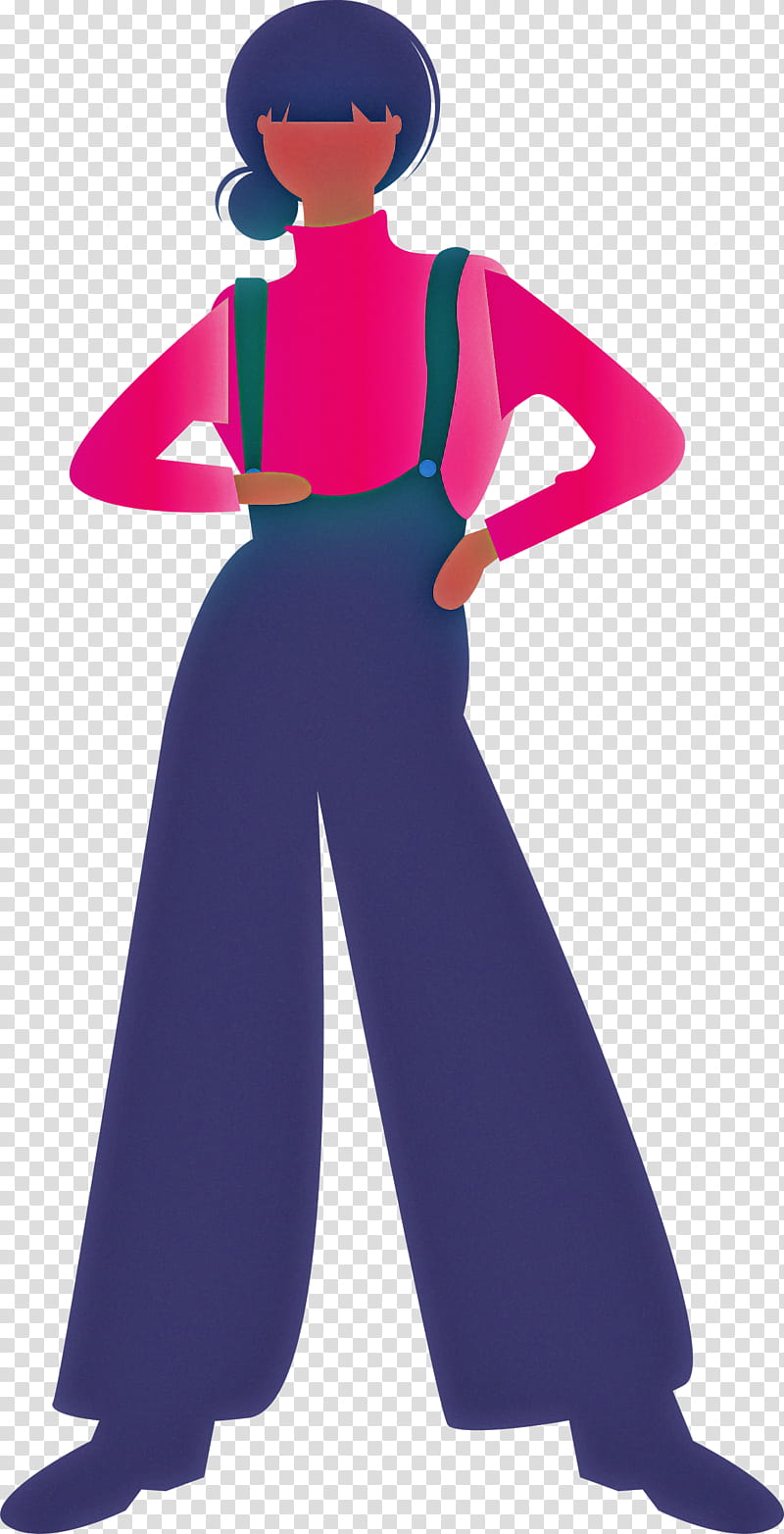 clothing standing violet trousers costume, Modern Art, Modern Girl, Magenta, Sleeve, Electric Blue, Style transparent background PNG clipart