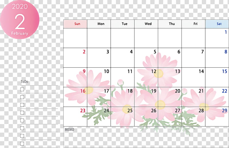 February 2020 Calendar February 2020 Printable Calendar 2020 Calendar, Text, Pink, Line, Petal, Plant, Paper, Paper Product transparent background PNG clipart