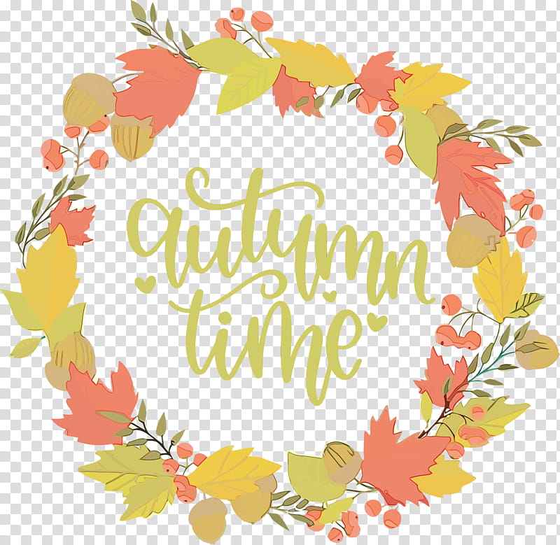 Floral design, Autumn Time, Happy Autumn, Hello Autumn, Watercolor, Paint, Wet Ink, Wreath transparent background PNG clipart