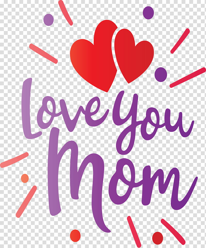 Mothers Day Love You Mom, Text, Heart, Pink, Purple, Magenta, Line, Valentines Day transparent background PNG clipart