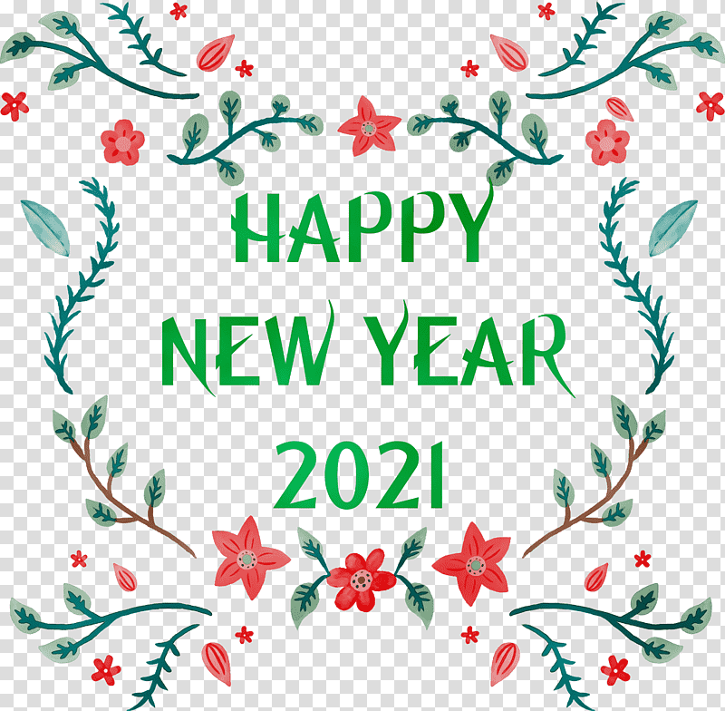 New Year, 2021 Happy New Year, New Year 2021, Watercolor, Paint, Wet Ink, Flower transparent background PNG clipart