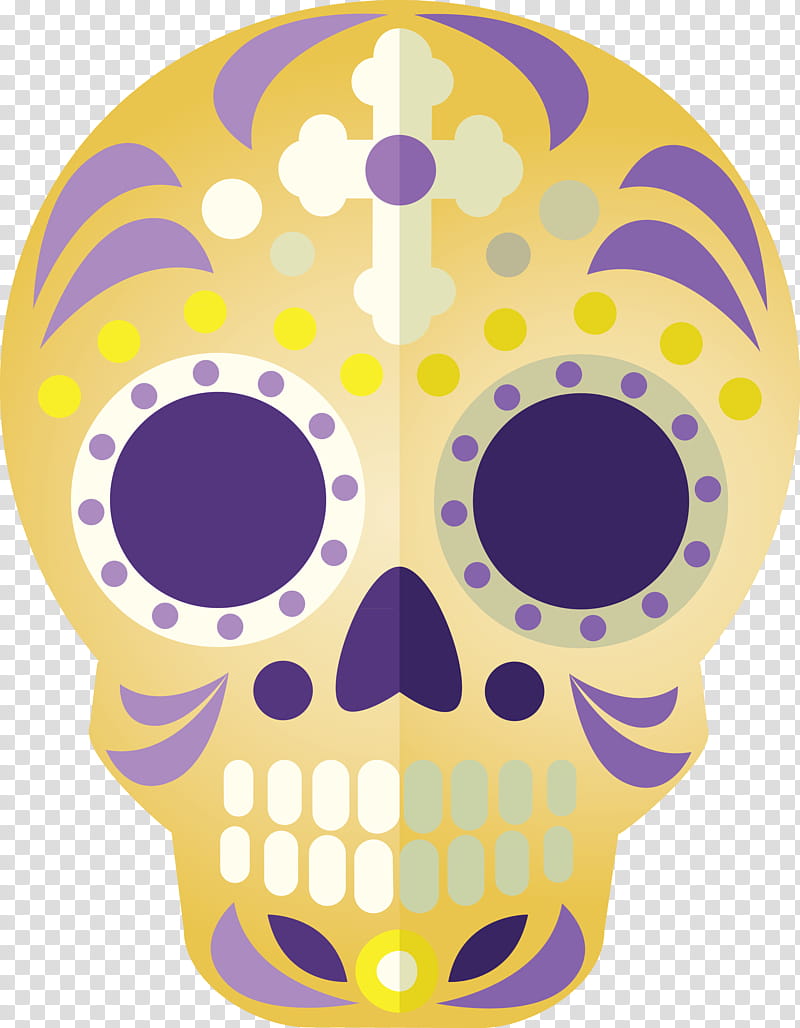 Skull Mexico Sugar Skull traditional skull, Yellow, Meter transparent background PNG clipart