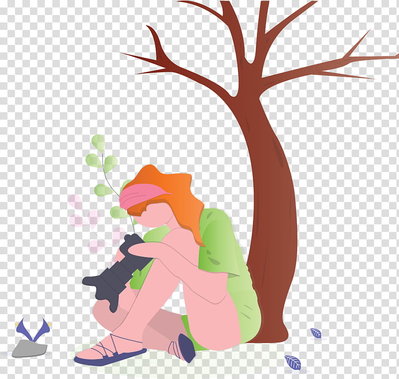 take graphs girl nature, Take graphs, Cartoon, Tree, Branch, Plant, Plant Stem, Tail transparent background PNG clipart