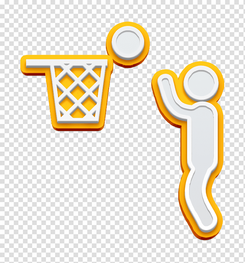 Throw icon Man playing basketball icon Humans 3 icon, Meter, Yellow, Line, Symbol, Jewellery, Human Body transparent background PNG clipart