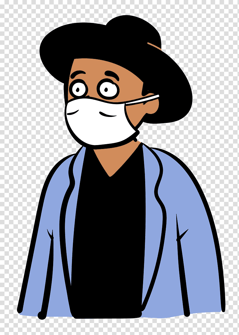 man Medical Mask coronavirus, Facial Hair, Gentleman, Cartoon, Hat, Character, Joint transparent background PNG clipart
