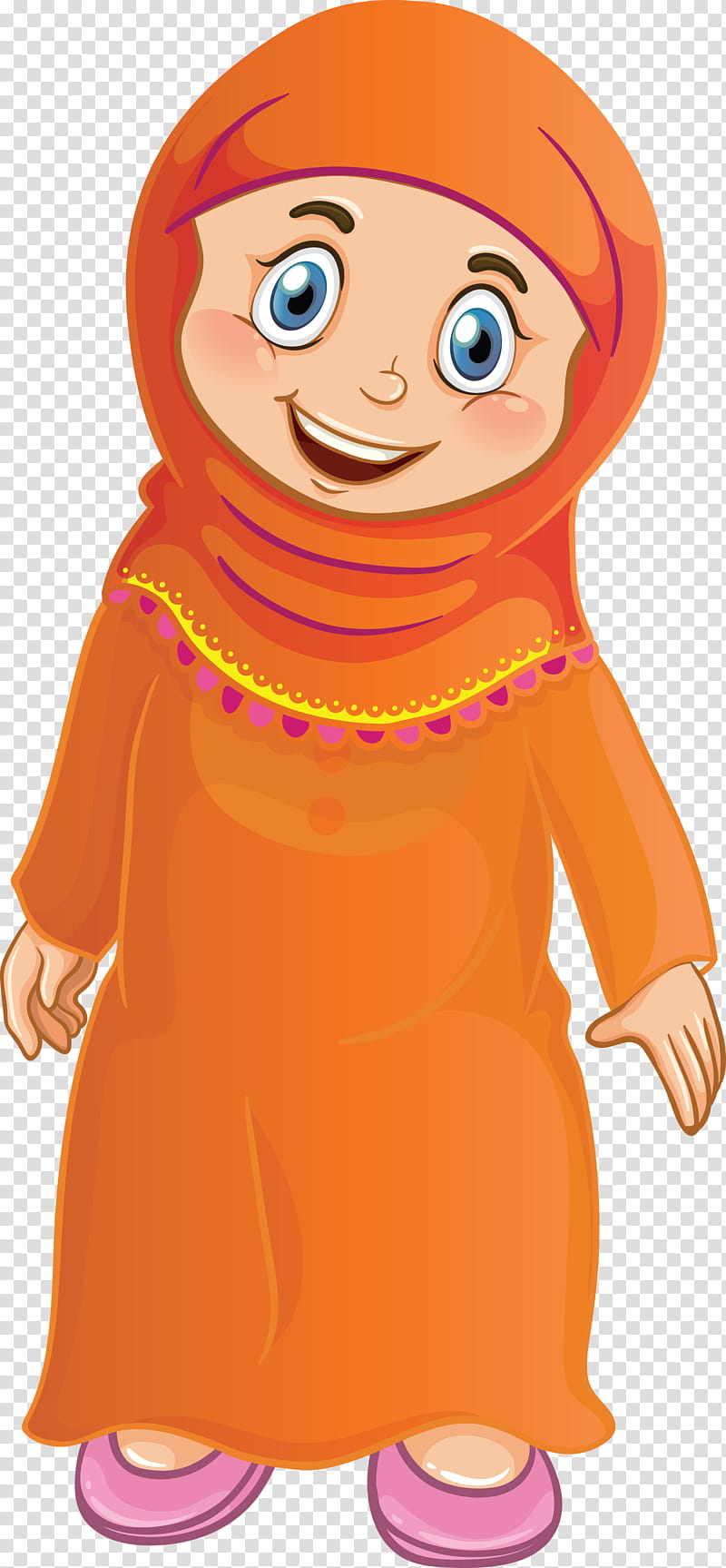 Muslim People, Cartoon, Orange, Peach, Finger, Smile, Child, Gesture transparent background PNG clipart