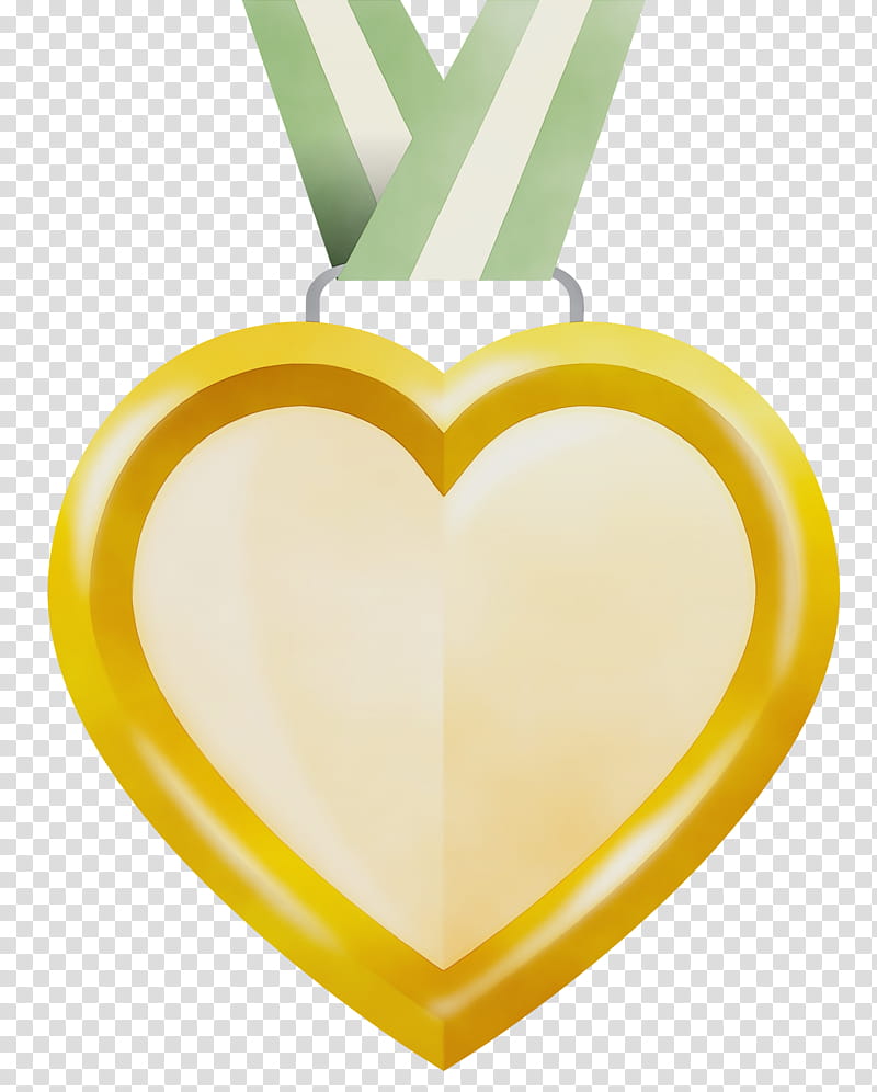 locket yellow m-095, Heart Gold Medal Badge, Watercolor, Paint, Wet Ink, M095 transparent background PNG clipart