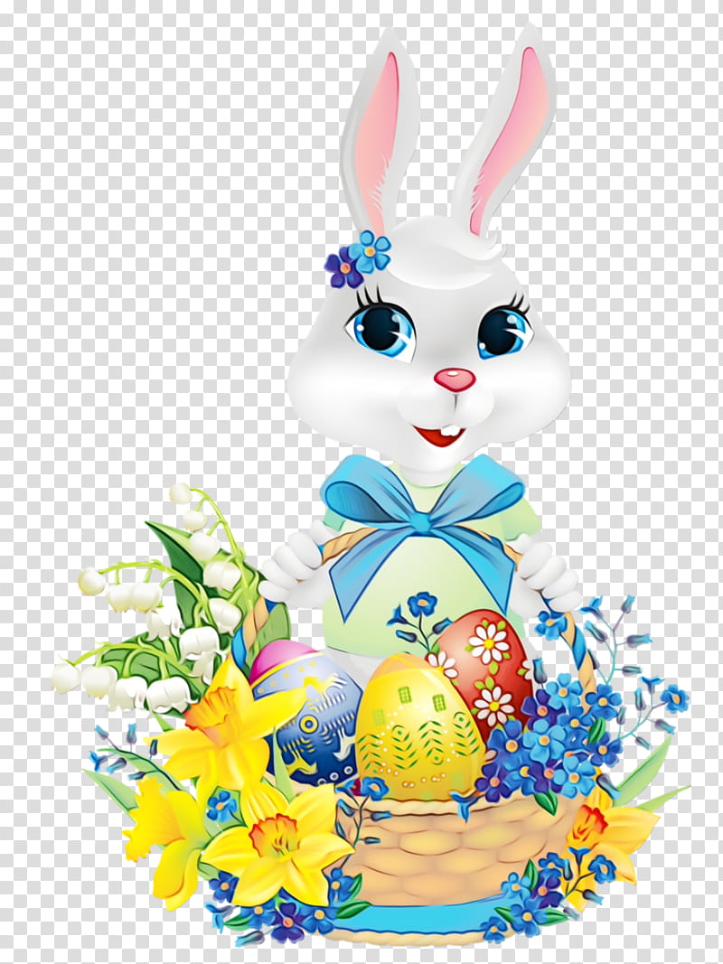 Easter bunny, Cute Easter Basket With Eggs, Happy Easter Day, Watercolor, Paint, Wet Ink, Easter Egg, Rabbit transparent background PNG clipart