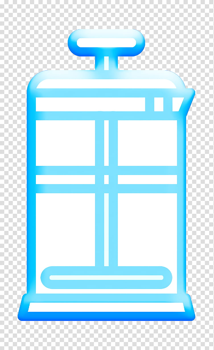 French press icon Food and restaurant icon Coffee icon, Blue, Aqua, Turquoise, Azure, Line, Electric Blue, Rectangle transparent background PNG clipart