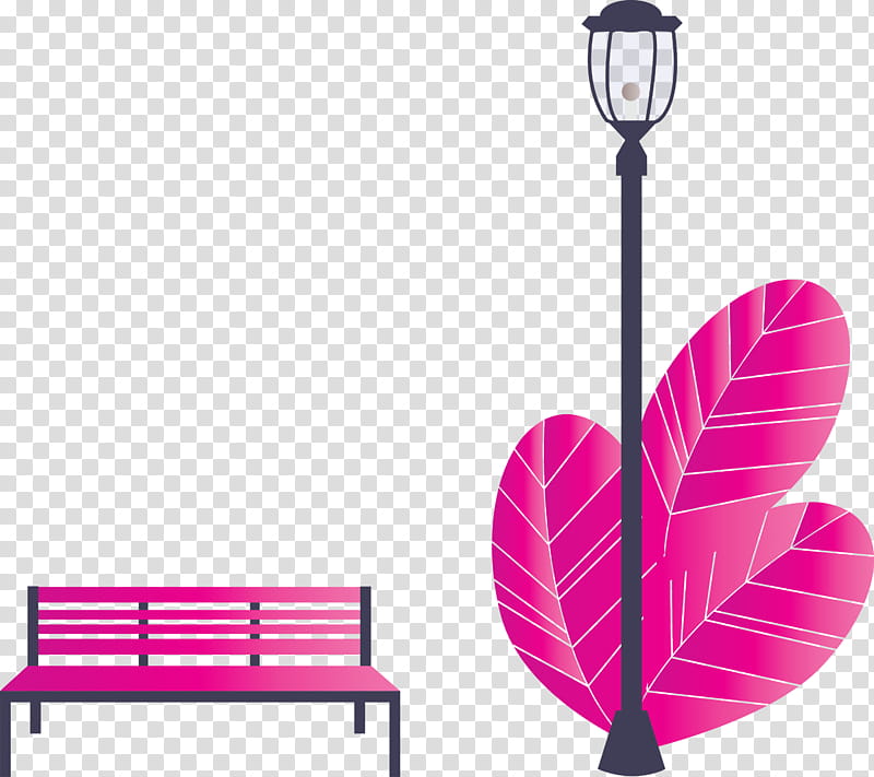 Street light Park bench, Pink, Leaf, Magenta, Plant, Furniture transparent background PNG clipart