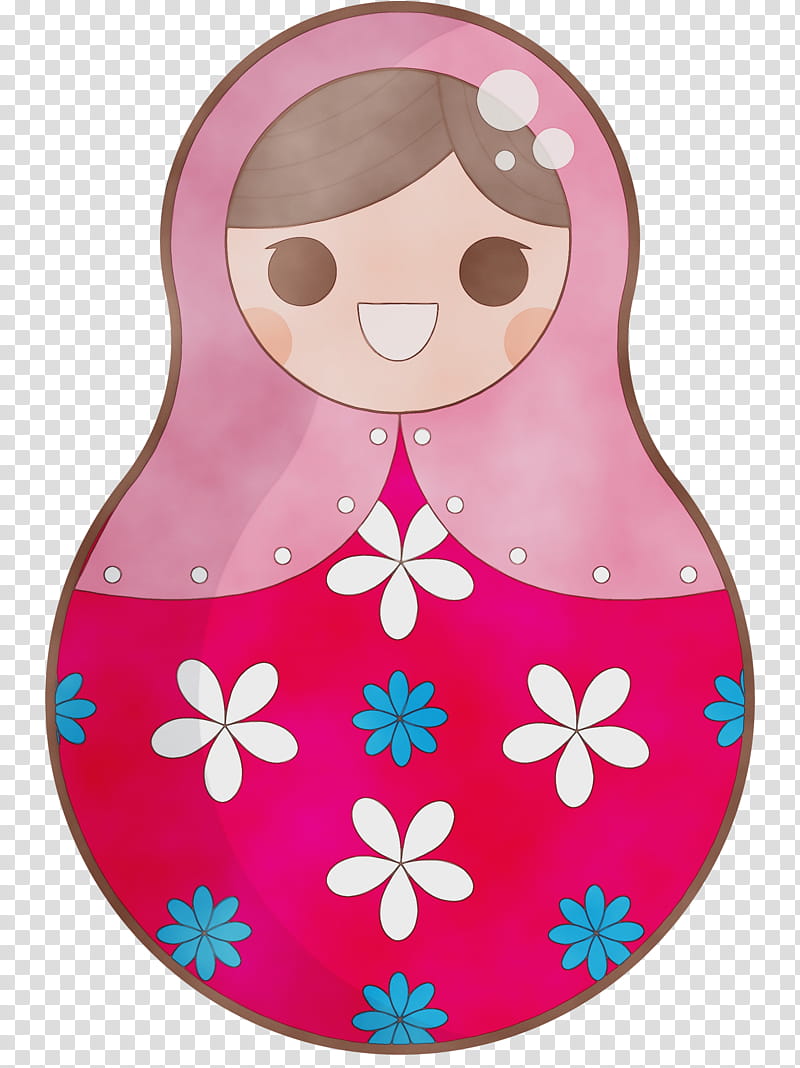 pink m, Colorful Russian Doll, Watercolor, Paint, Wet Ink, Cartoon transparent background PNG clipart