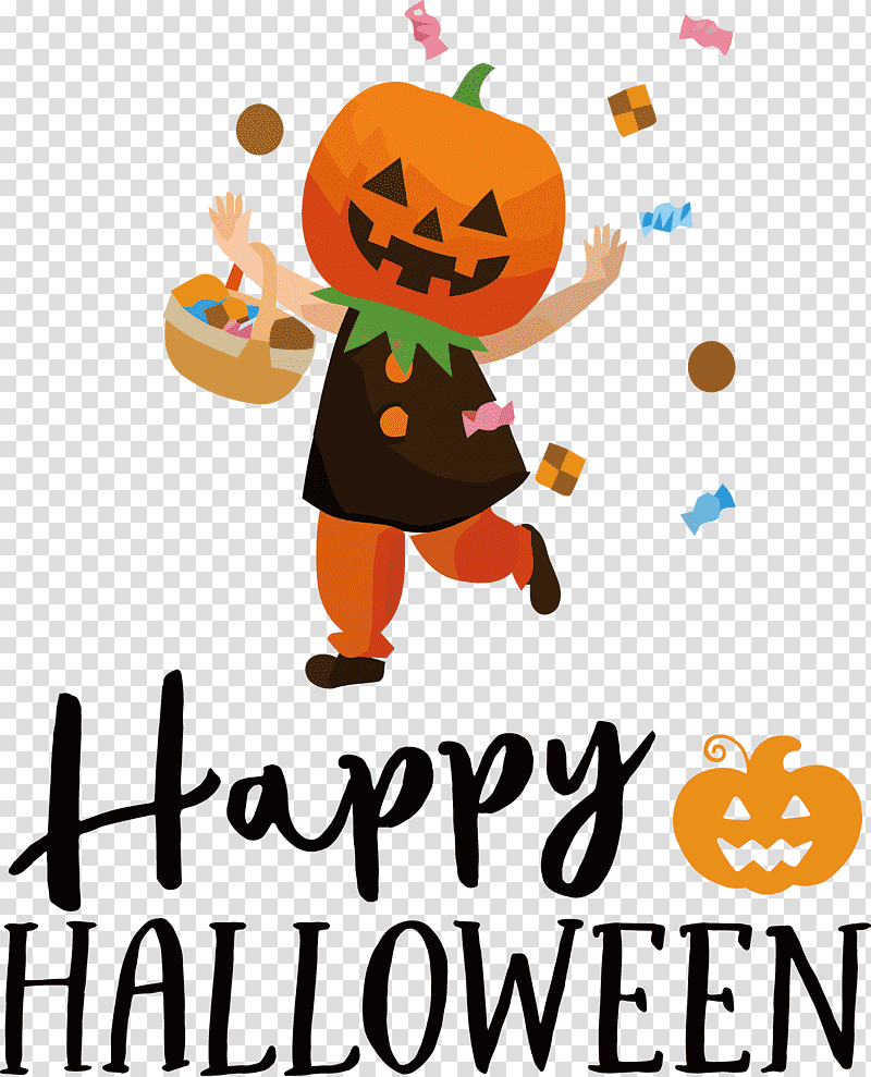 Happy Halloween, Cartoon, Line, Recreation, Happiness, Pumpkin, Text transparent background PNG clipart