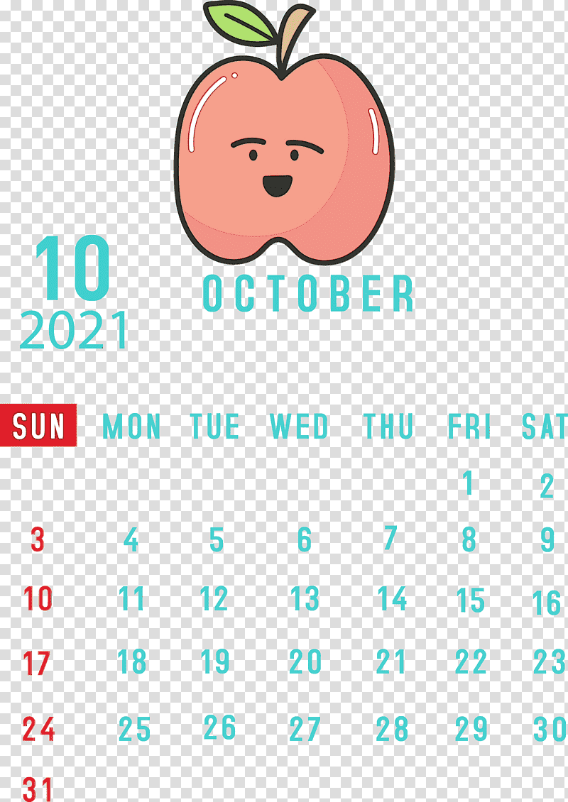 Emoticon, October 2021 Printable Calendar, Watercolor, Paint, Wet Ink, Smile, Cartoon transparent background PNG clipart