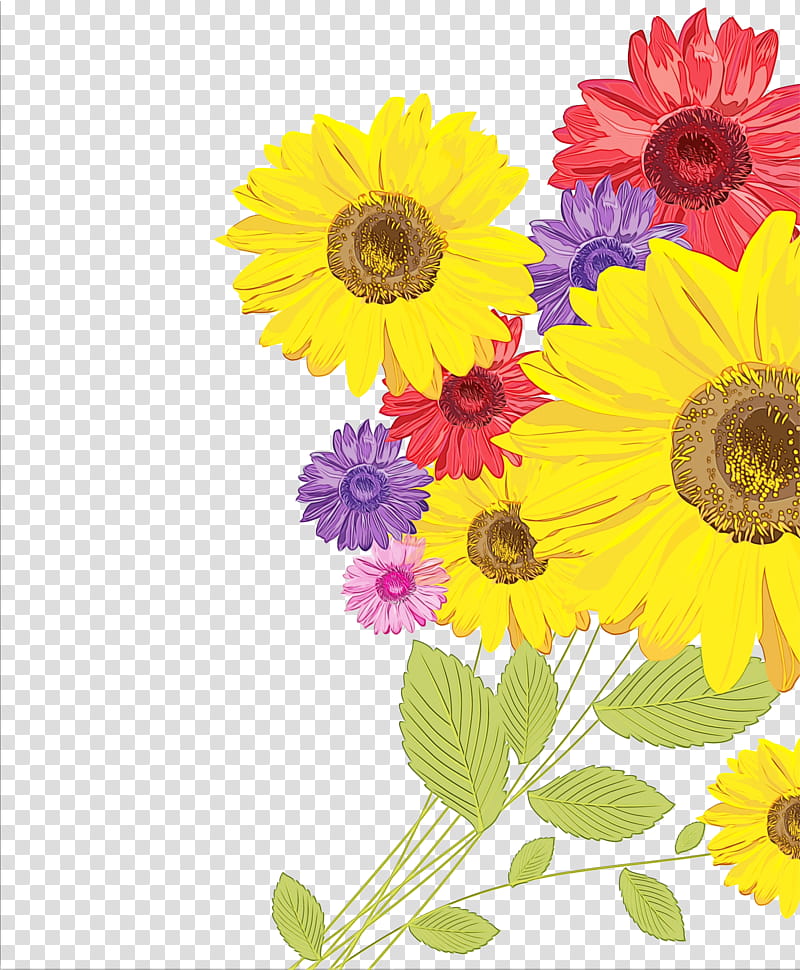 Floral design, Gerbera, Daisy, Marguerite, Flower, Watercolor, Paint, Wet Ink transparent background PNG clipart