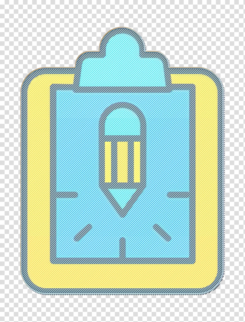 Files and folders icon Creative icon Clipboard icon, Yellow, Turquoise, Line transparent background PNG clipart