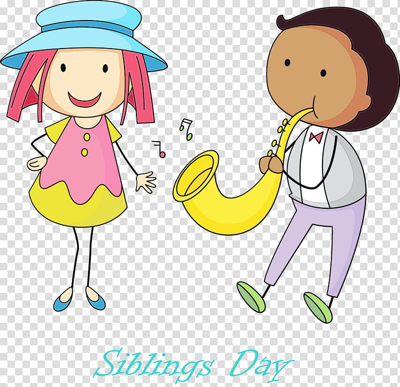 cartoon sharing happy child pleased, Happy Siblings Day, Watercolor, Paint, Wet Ink, Cartoon, Smile transparent background PNG clipart