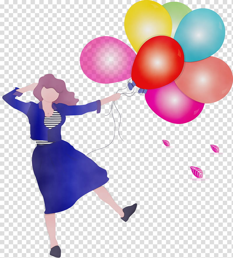 balloon party supply magenta gesture play, Girl, Happy, Watercolor, Paint, Wet Ink, Ball Rhythmic Gymnastics transparent background PNG clipart