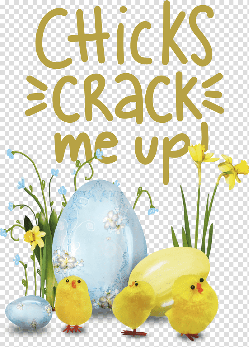 Chicks Crack Me Up Easter Day Happy Easter, Cut Flowers, Easter Egg, Floral Design, Yellow, Meter transparent background PNG clipart
