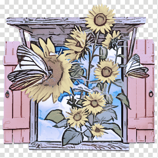 Floral design, Cut Flowers, Frame, Birds, Creativity, Sunflower, Film Frame transparent background PNG clipart