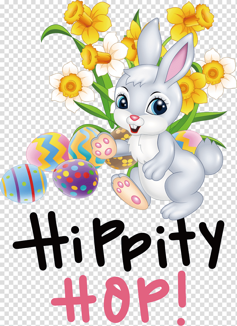 Happy Easter Hippity Hop, Rabbit, Easter Bunny, Hare, Painting, Cartoon, Poster transparent background PNG clipart