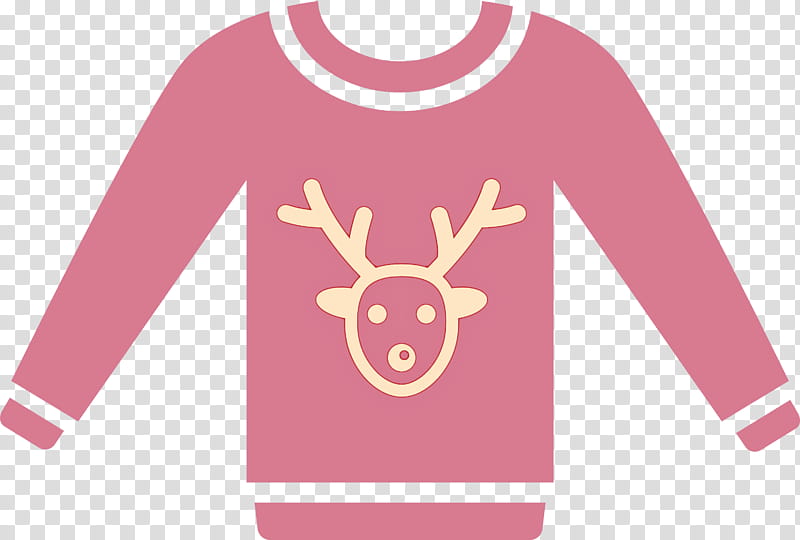 Christmas Sweater, Pink, Sleeve, Deer, Tshirt, Reindeer, Magenta, Outerwear transparent background PNG clipart