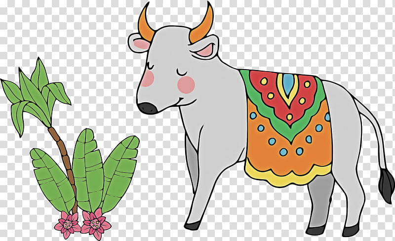 pongal, Goat, Dairy Cattle, Horse, Cartoon, Tree, Family transparent background PNG clipart