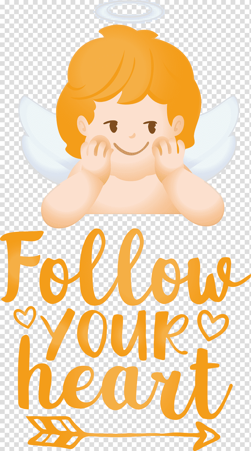 Follow Your Heart Valentines Day Valentine, Quote, Cartoon, Yellow, Character, Line, Happiness transparent background PNG clipart