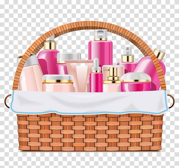 pink picnic basket hamper basket home accessories, Gift Basket, Wicker, Present, Furniture transparent background PNG clipart