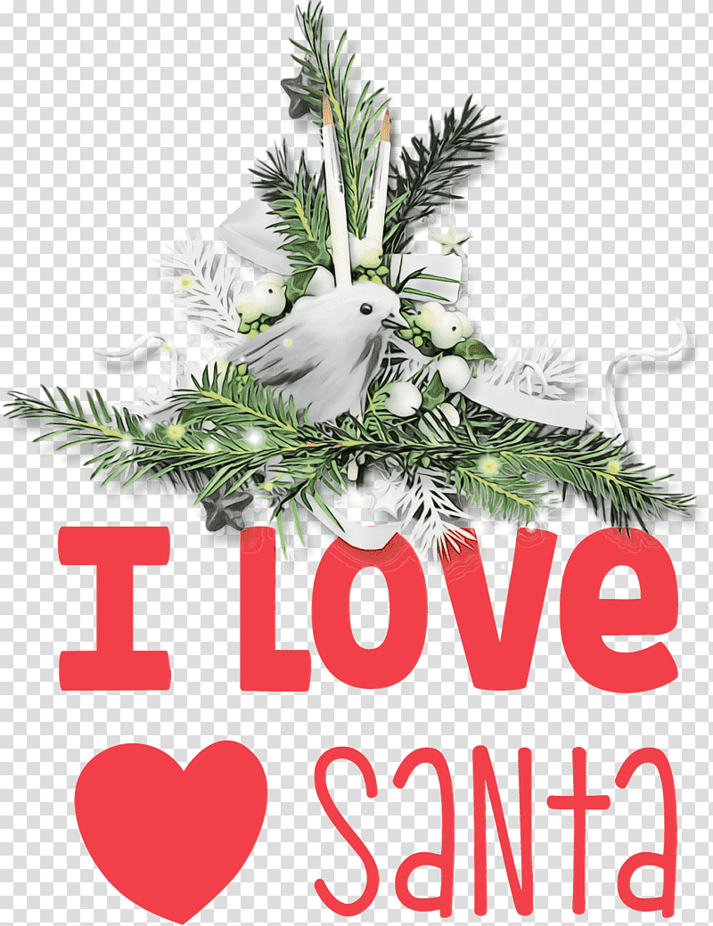 Christmas Day, I Love Santa, Christmas , Watercolor, Paint, Wet Ink, Christmas Ornament transparent background PNG clipart