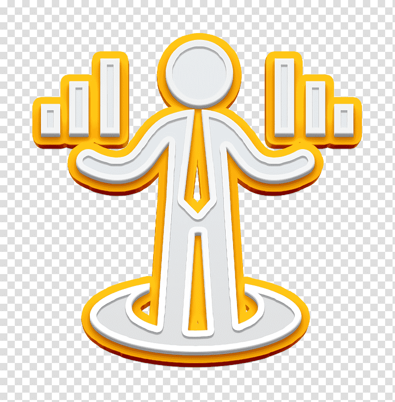Man icon people icon Businessman with stats graphics of bars icon, Business People Icon, Logo, Cartoon, Symbol, Sign, Yellow transparent background PNG clipart
